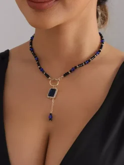 Collier carré en alliage de métal style européen