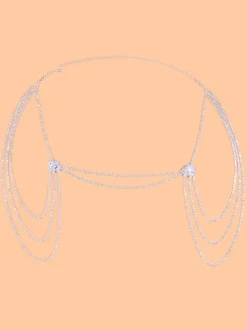 Collier de déclaration de mariage chaîne d'épaule en métal sexy pour femmes en argent