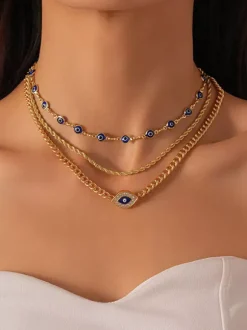 Collier en métal de 40 cm (16 pouces) de long style vintage géométrique chaîne à plusieurs rangs en alliage bijou décontracté pour femme et adulte.