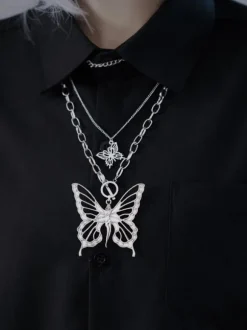Collier Gothic Lolita Accessoire Papillon Noir Métal Divers