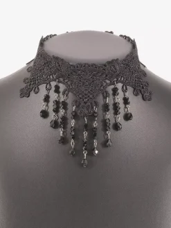 Collier Ras Du Cou En Dentelle Gothique Avec Pompon En Cristal Dentelle Femme Sexy