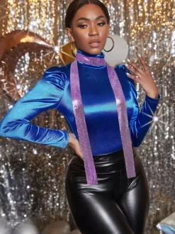 Collier ras du cou en strass foulard long en cristal scintillant accessoire de cou pailleté pour une soirée