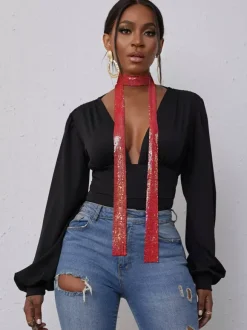 Collier ras du cou en strass foulard long en cristal scintillant accessoire de cou pailleté pour une soirée