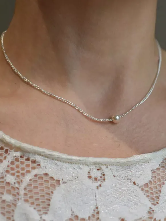 Colliers de mariage Argent Argent Rond Brillant Multi-Chaîne Chaîne Imitation Perle 16 Pouces Sous Collier de mariage