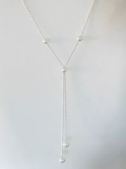 Colliers de mariage Argent Argent Rond Brillant Multi-Chaîne Chaîne Imitation Perle 16 Pouces Sous Collier de mariage
