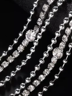 Colliers de mariage Or Argent Rond Brillant Multi-Chaîne Chaîne Strass 16 pouces Sous Collier de mariage