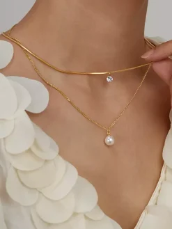 Collier superposé en perles de colle et zircone cubique pour femme 2026