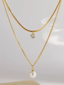 Collier superposé en perles de colle et zircone cubique pour femme 2026