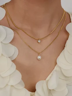 Collier superposé en perles de colle et zircone cubique pour femme 2026