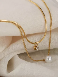 Collier superposé en perles de colle et zircone cubique pour femme 2026