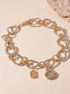 Collier vintage en métal à maillons ronds bijou décontracté pour femme ou adulte.