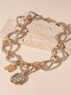 Collier vintage en métal à maillons ronds bijou décontracté pour femme ou adulte.