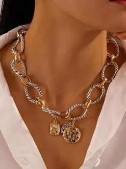 Collier vintage en métal à maillons ronds bijou décontracté pour femme ou adulte.