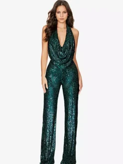 Combinaison Champagne Sans Manches Paillettes Dos Nu Droite Été Une Pièce Tenue