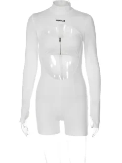 Combinaison De Club Sexy En Polyester Manches Longues Découpé Zip Vêtements De Club Femme