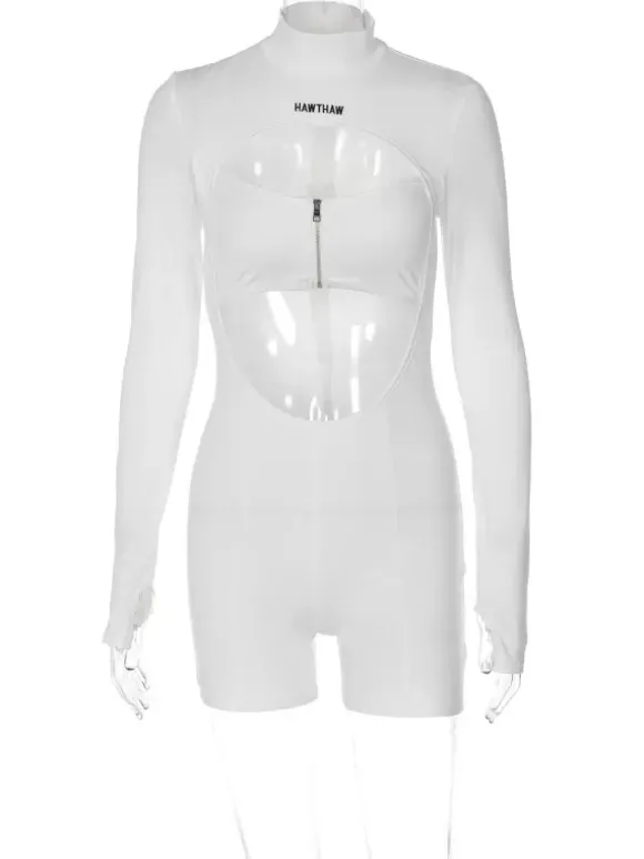 Combinaison De Club Sexy En Polyester Manches Longues Découpé Zip Vêtements De Club Femme