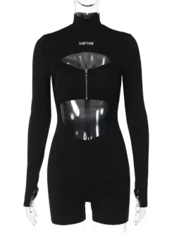 Combinaison De Club Sexy En Polyester Manches Longues Découpé Zip Vêtements De Club Femme