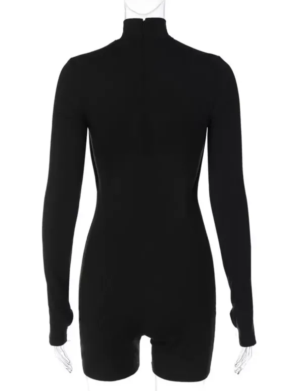 Combinaison De Club Sexy En Polyester Manches Longues Découpé Zip Vêtements De Club Femme