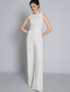 Combinaison de mariée 2 pièces gilet en dentelle sans manche boutonné sur dos