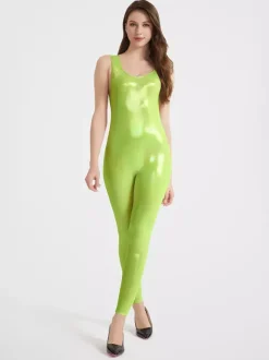 Combinaison de sport brillante à bretelles pour femme sexy pour le yoga effet latex haute élasticité