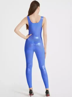 Combinaison de sport brillante à bretelles pour femme sexy pour le yoga effet latex haute élasticité