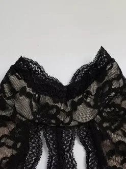 Combinaison en dentelle ajourée pour femme - Combinaison noire gothique à dos ouvert imprimé floral transparent et évasée - Tenue de soirée printanière 2026