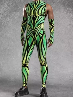 Combinaison homme cyberpunk imprimée tatouage illusion d'optique