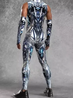 Combinaison homme cyberpunk imprimée tatouage illusion d'optique