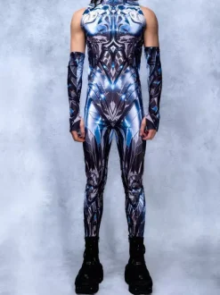 Combinaison homme cyberpunk imprimée tatouage illusion d'optique