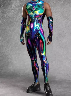 Combinaison homme cyberpunk imprimée tatouage illusion d'optique