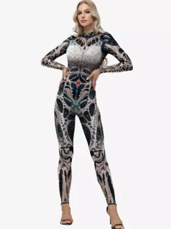 Combinaison imprimée d'Halloween extensible longue moulante et amusante pour cosplay