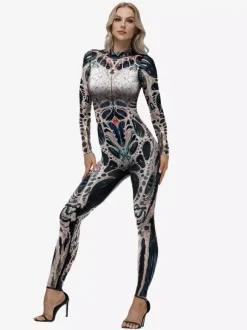 Combinaison imprimée d'Halloween extensible longue moulante et amusante pour cosplay