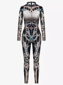 Combinaison imprimée d'Halloween extensible longue moulante et amusante pour cosplay