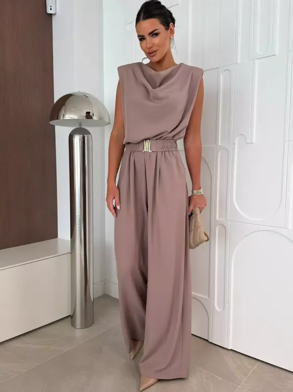 Combinaison kaki à col bénitier et ceinture droite tenue d'été une pièce