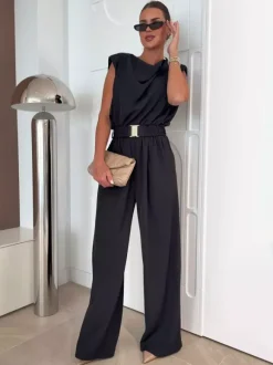 Combinaison kaki à col bénitier et ceinture droite tenue d'été une pièce