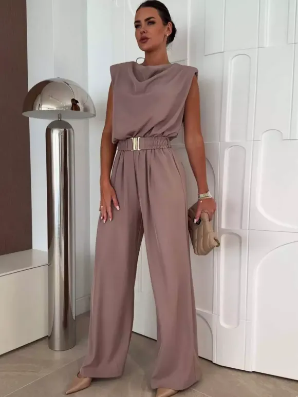 Combinaison kaki à col bénitier et ceinture droite tenue d'été une pièce