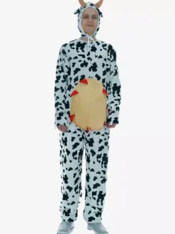 Combinaison Kigurumi pour adultes avec chapeau et motif vache drôle