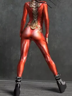 Combinaison moulante sexy cyberpunk pour femme style Zentai manches longues métallisées exosquelette futuriste.