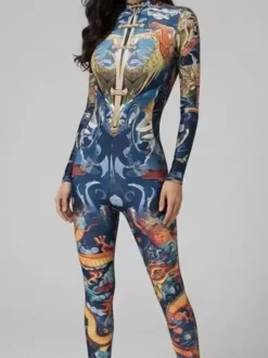 Combinaison néon déguisement impression numérique 3D combinaison phosphorescente UV style Zentai costume de cosplay d'Halloween en polyester.