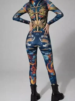 Combinaison néon déguisement impression numérique 3D combinaison phosphorescente UV style Zentai costume de cosplay d'Halloween en polyester.