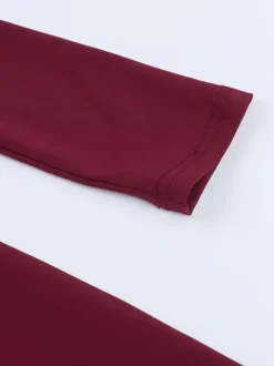 Combinaison évasée dos nu pour femme - Combinaison moulante sexy rouge bordeaux à manches longues - Collection printemps streetwear 2026
