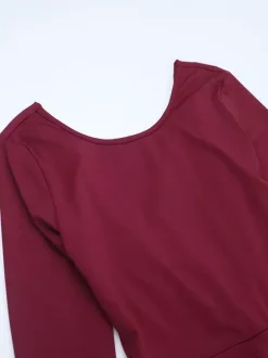 Combinaison évasée dos nu pour femme - Combinaison moulante sexy rouge bordeaux à manches longues - Collection printemps streetwear 2026