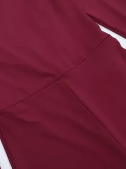 Combinaison évasée dos nu pour femme - Combinaison moulante sexy rouge bordeaux à manches longues - Collection printemps streetwear 2026