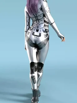 Combinaison Zentai Cyberpunk pour femme style robot imprimée en 3D métallisée.