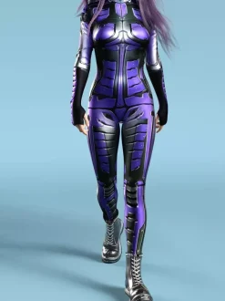 Combinaison Zentai Cyberpunk pour femme style robot imprimée en 3D métallisée.