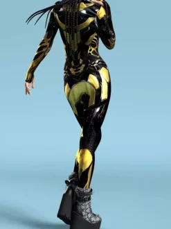 Combinaison Zentai Cyberpunk pour femme style robot imprimée en 3D métallisée.