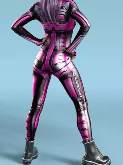 Combinaison Zentai Cyberpunk pour femme style robot imprimée en 3D métallisée.