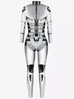 Combinaison Zentai Cyberpunk Adulte pour Adulte Imprimé Robot Illusion Métallique Combinaison de Cuir Métallisée Motif Carnaval de Venise