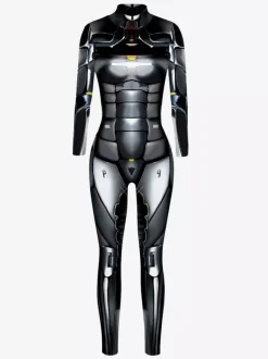Combinaison Zentai Cyberpunk Adulte pour Adulte Imprimé Robot Illusion Métallique Combinaison de Cuir Métallisée Motif Carnaval de Venise
