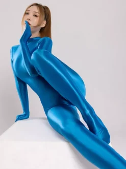 Combinaison zentai intégrale en élasthanne brillant couvrante et avec fermeture éclair dans le dos